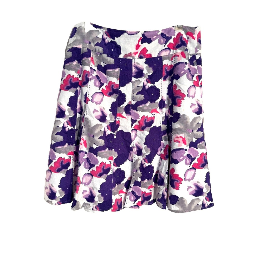 Cato Women's Linen Rayon Blend Artsy Floral Skirt Purple Pink White Size 12